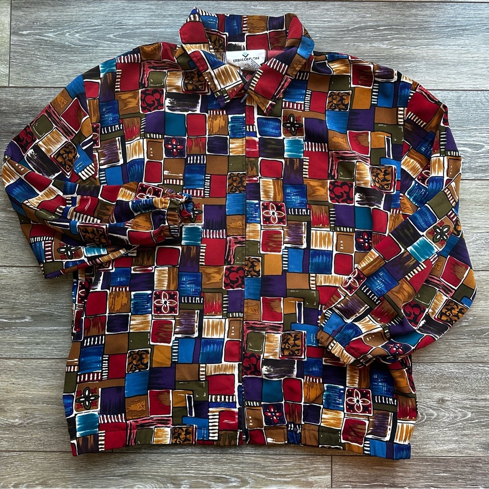 Vintage Erin London Jacket ‎ Multicolor Full Zip Elastic Size Large